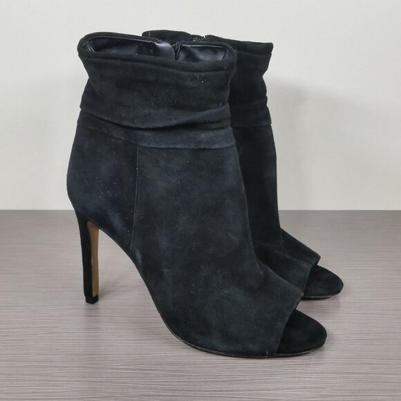 Vince Camuto Keyna Peep Toe Booties, Black Suede, Womens Size 8 M / 38 - Picture 3 of 12